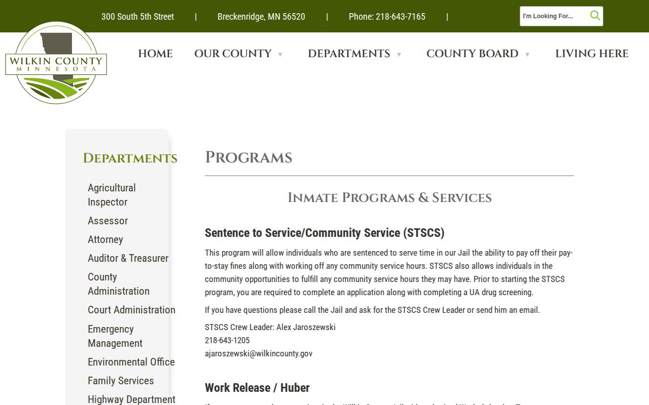 Wilkin County Jail discharge planning for post-release supervision